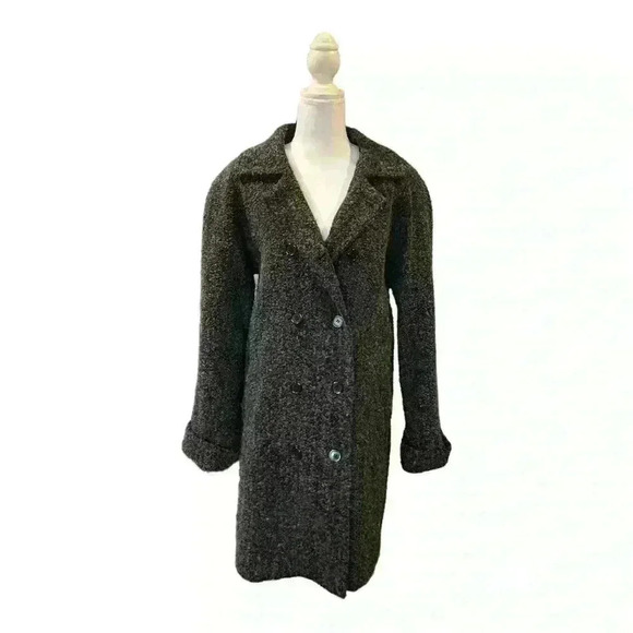 Sandro Vintage Double Breasted Wool Blend Knee Length Coat Black/Gray Size 14 - Picture 1 of 9